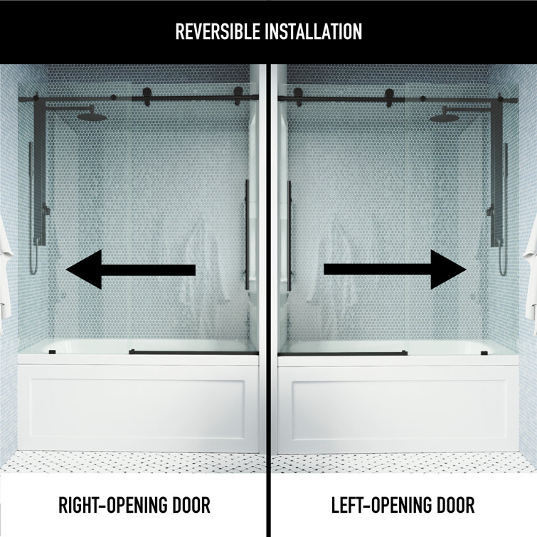 Matte Black Frameless Sliding Tub Door with Clear Glass