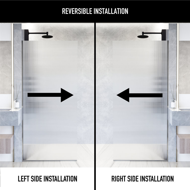 Zenith 34" x 74" Frameless Shower Screen with Fluted Glass in Black