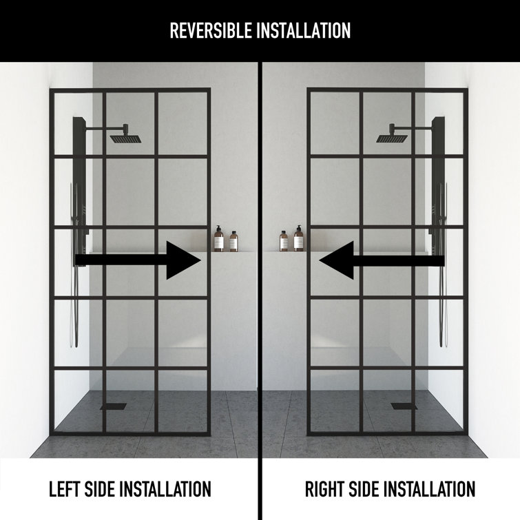 Mosaic 34" Matte Black Framed Shower Screen with Fluted Glass