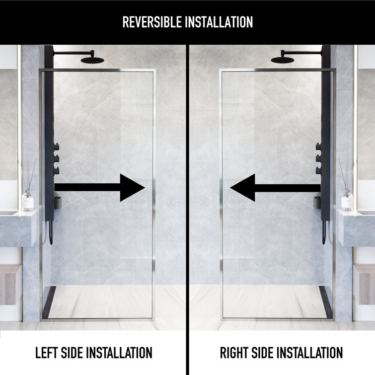 Meridian 34" W x 74" H Chrome Clear Glass Shower Screen