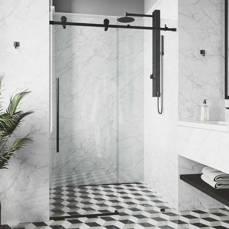 Elan E-Class Matte Black Frameless Sliding Shower Door 52-56" W x 76" H