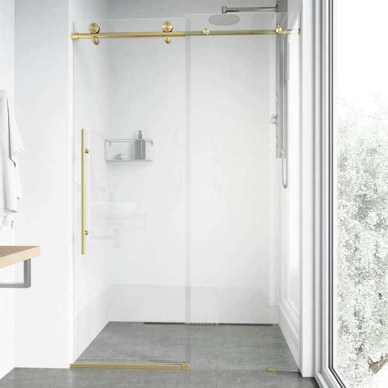 Elan E-Class 48-52" Matte Brushed Gold Frameless Sliding Shower Door with Clear Glass