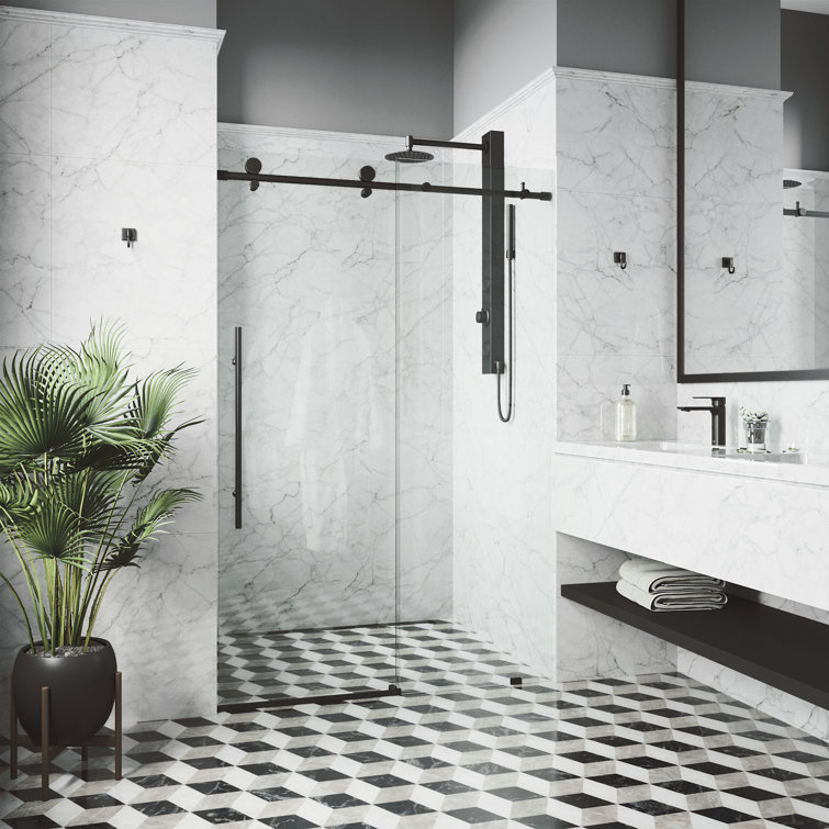 Elan E-Class 64" Matte Black Frameless Sliding Shower Door