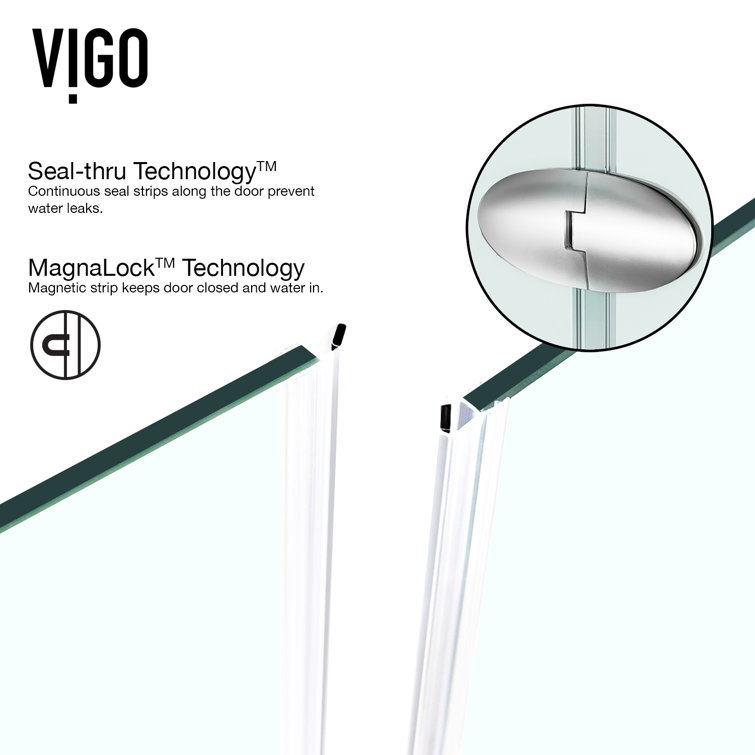 Gemini Frameless Neo-Angle Clear Glass Shower Enclosure with Brushed Nickel Hardware