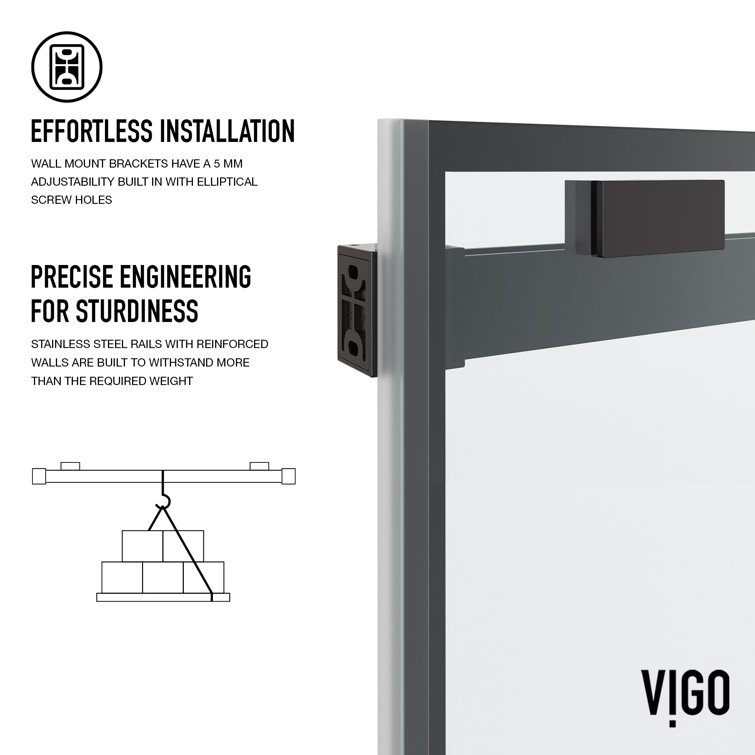 Houston 76" High x 60" Wide Matte Black Frameless Sliding Shower Door
