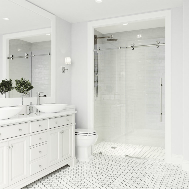 Elan Frameless Sliding Shower Door with Clear Glass and Stainless Steel