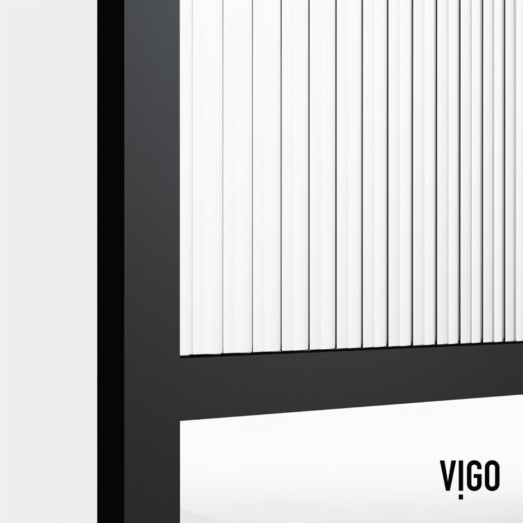 Essex Matte Black 34" x 74" Framed Fluted Glass Shower Screen