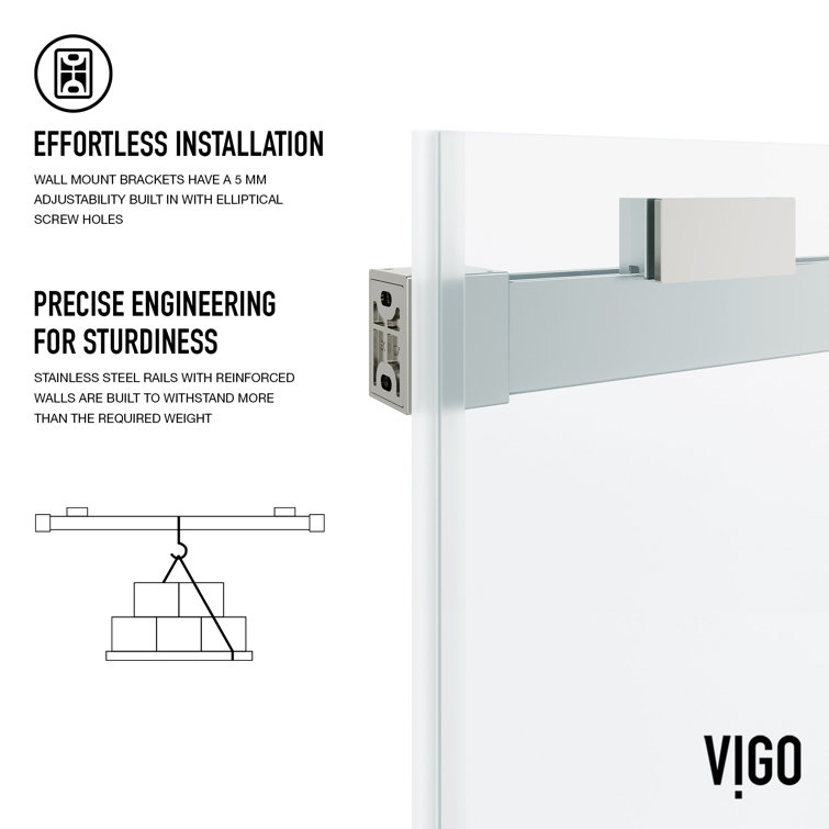 Houston Frameless Sliding Shower Door with Clear Glass and Stainless Steel Finish