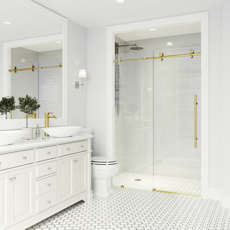 Elan E-Class 48-52" Matte Brushed Gold Frameless Sliding Shower Door with Clear Glass