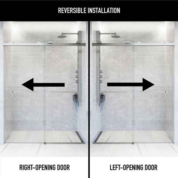 Houston Frameless Sliding Shower Door with Clear Glass and Stainless Steel Finish