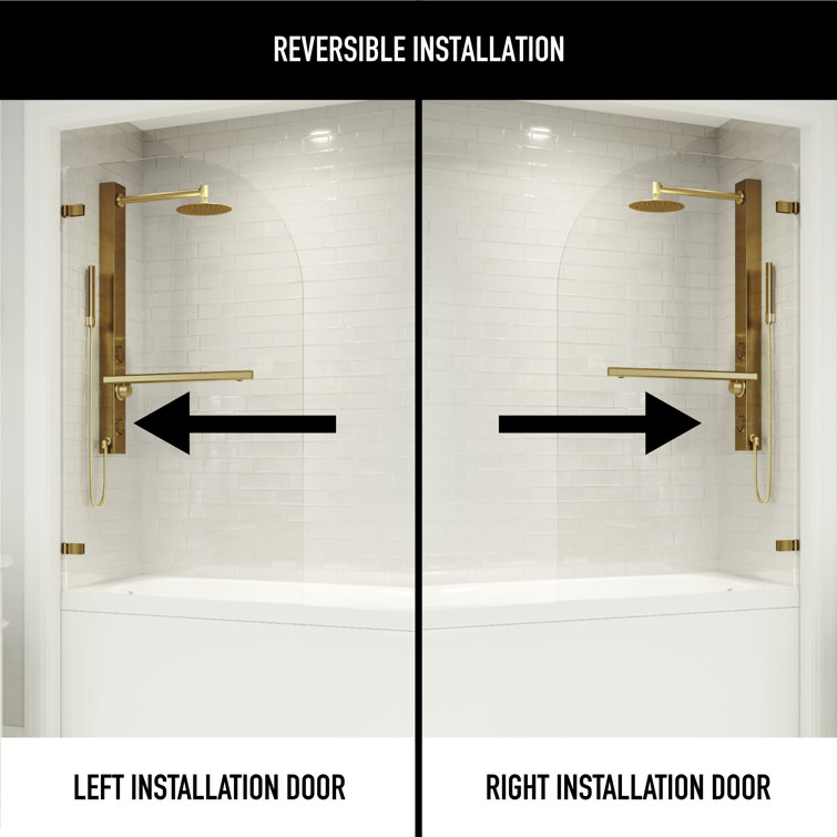 Orion 34" W x 58" H Frameless Hinged Tub Door with Clear Glass