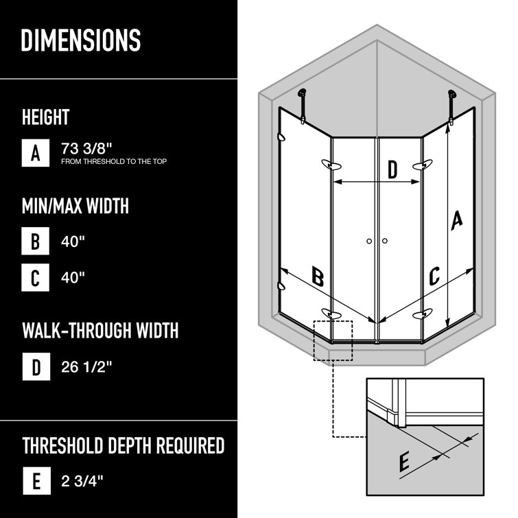 Gemini 47" Brushed Nickel Frameless Neo-Angle Shower Enclosure
