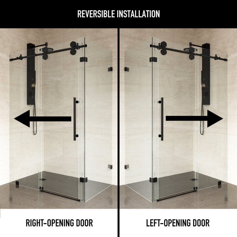 Winslow 46" Matte Black Frameless Sliding Shower Enclosure with Clear Glass