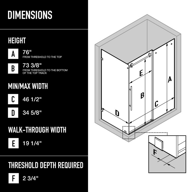 Elan E-Class 36'' D x 48'' W x 82'' H Frameless Chrome Shower Enclosure with Clear Glass