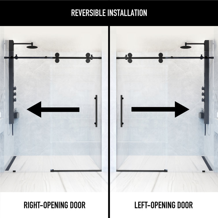 Matte Black Frameless Sliding Shower Door with Clear Glass