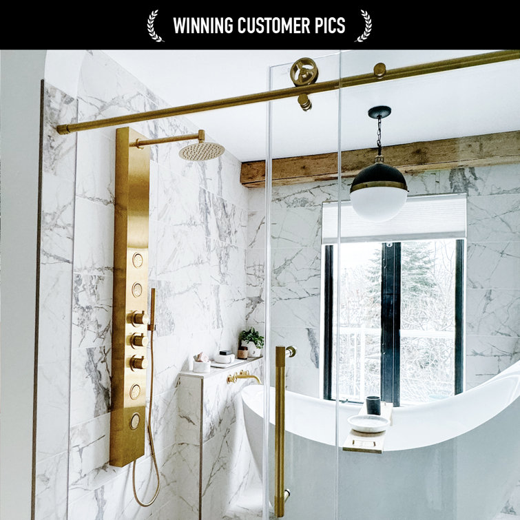 Elan Cass 44-48" Matte Gold Frameless Sliding Shower Door with Clear Glass