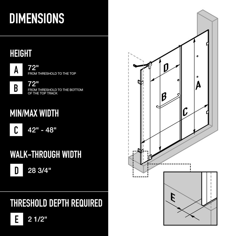 Pirouette 48" Frameless Clear Glass Pivot Shower Door with Black Hardware