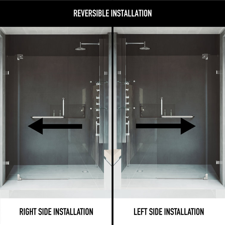 Pirouette 48" Frameless Clear Glass Pivot Shower Door with Black Hardware