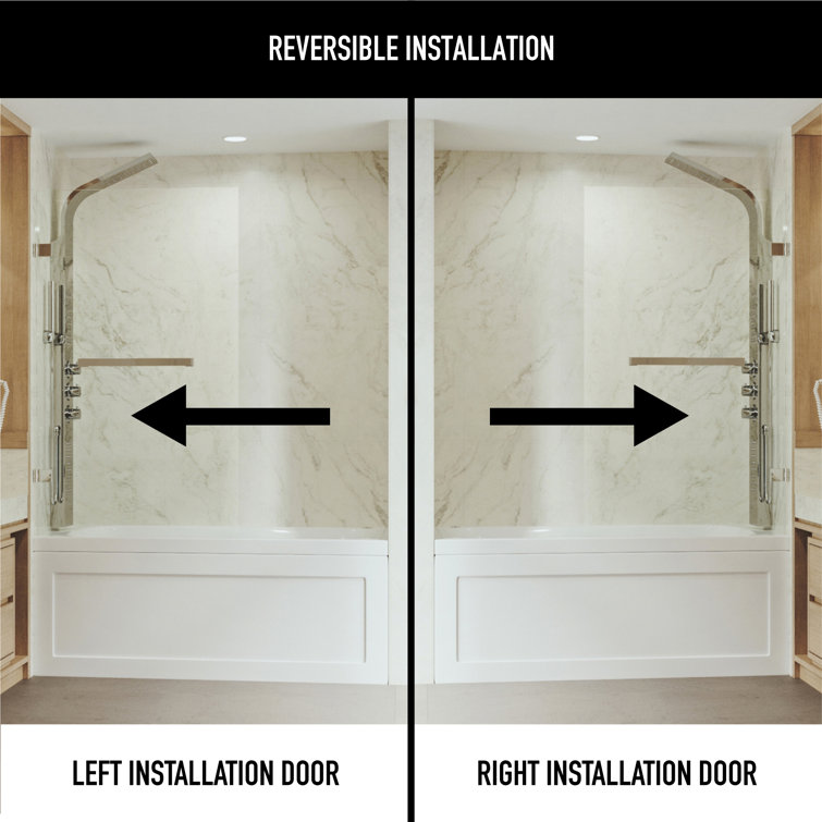 Rialto 34" x 58" Frameless Stainless Steel Tub Door with Clear Glass