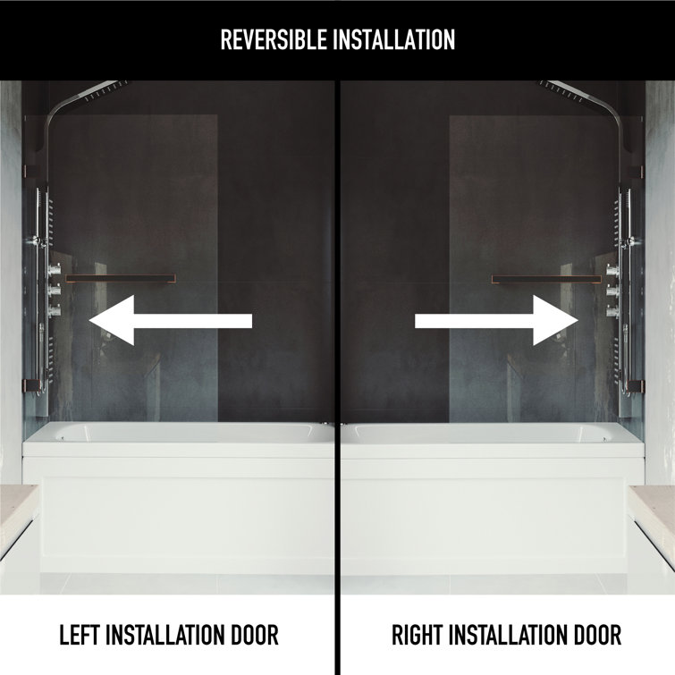 Rialto 34" W x 57.38" H Frameless Clear Glass Tub Door