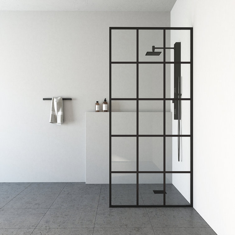 Mosaic 34" Matte Black Framed Shower Screen with Fluted Glass