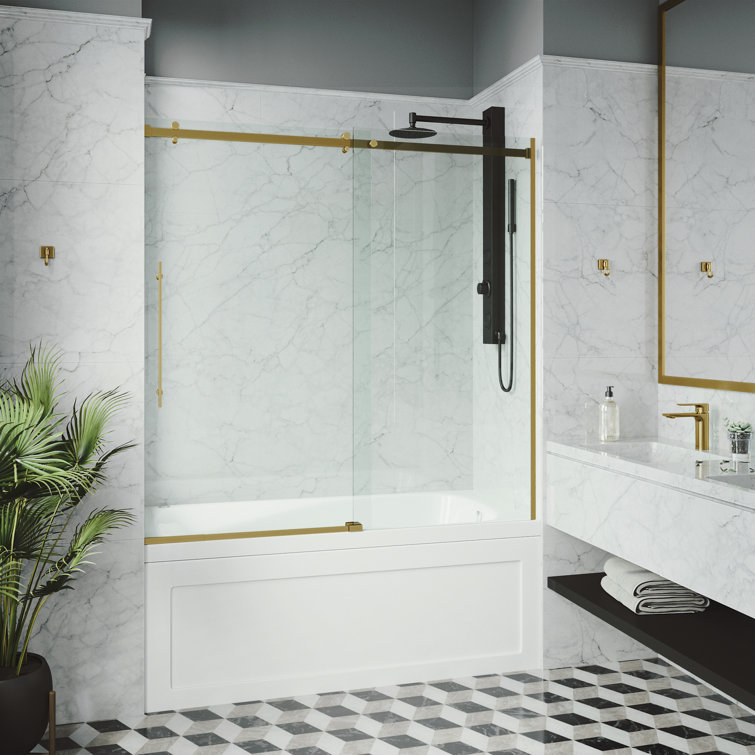 Luca 60" Matte Brushed Gold Frameless Sliding Tub Door