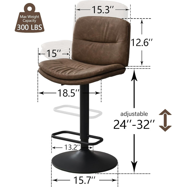 Adjustable Brown Faux Leather Swivel Bar Stools with Metal Frame