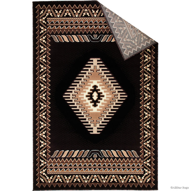 Black Geometric Southwestern Synthetic 5' x 7' Area Rug