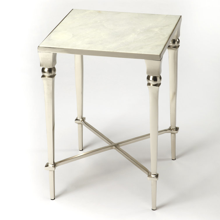 Petite Gray Marble and Iron Square Accent Table
