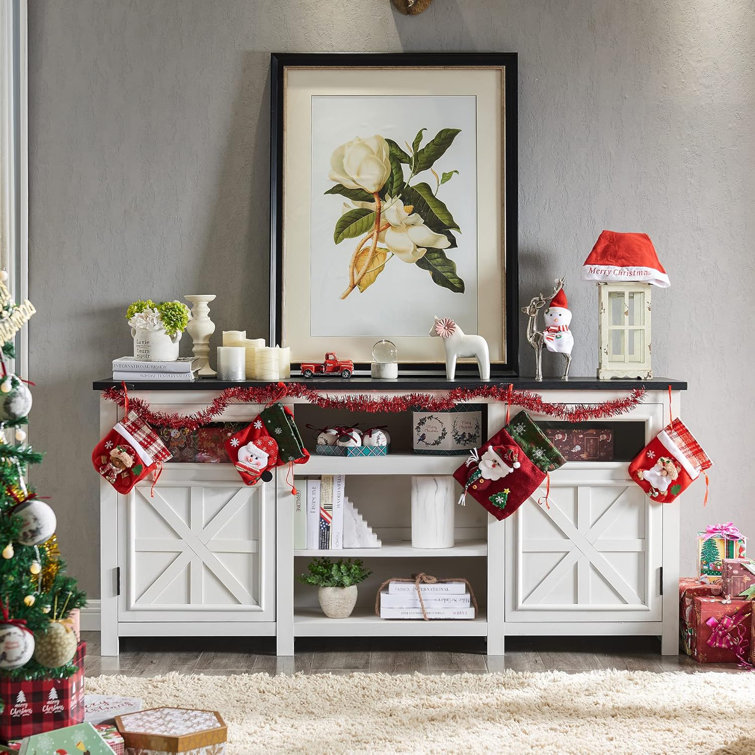 White Farmhouse TV Stand with Cabinets for 75" TVs