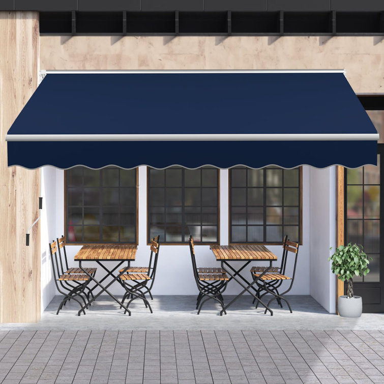 Navy Blue Retractable Patio Awning with Manual Crank Handle