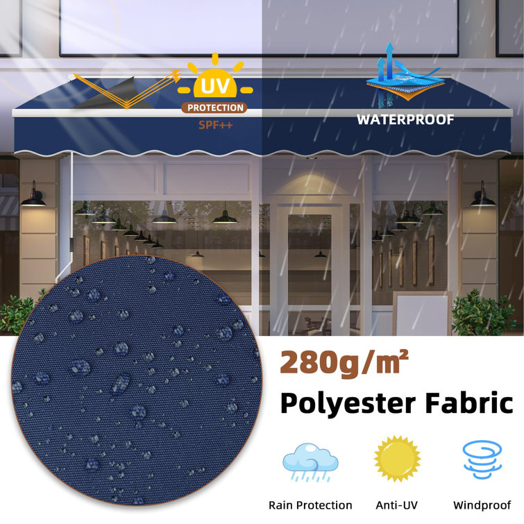 Navy Blue Retractable Patio Awning with Manual Crank Handle