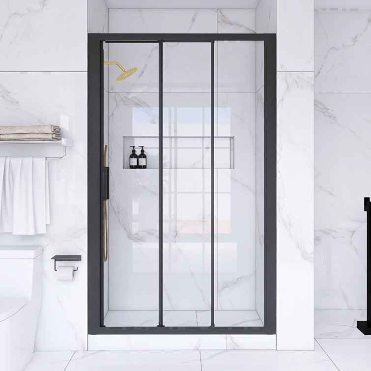 70" Matte Black Aluminum Semi-Frameless Sliding Shower Door