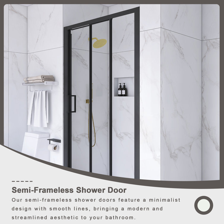 70" Matte Black Aluminum Semi-Frameless Sliding Shower Door