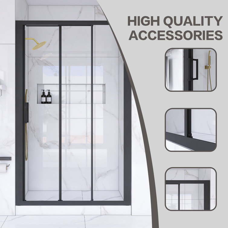 70" Matte Black Aluminum Semi-Frameless Sliding Shower Door