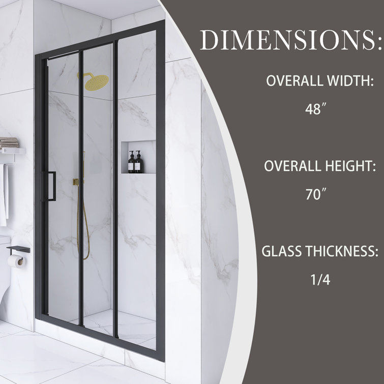 70" Matte Black Aluminum Semi-Frameless Sliding Shower Door
