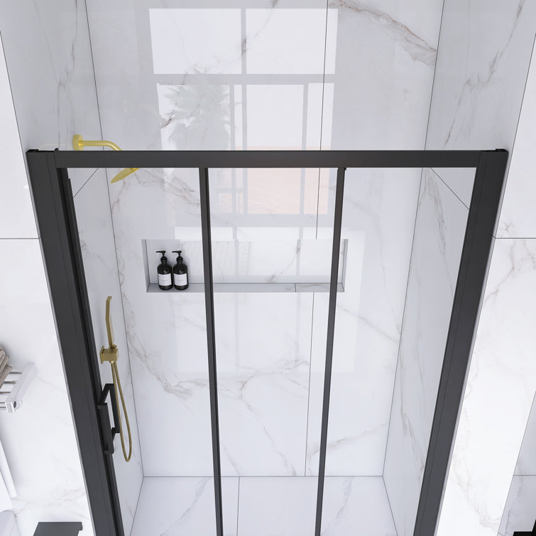 54" x 70" Matte Black Sliding Semi-Frameless Shower Door