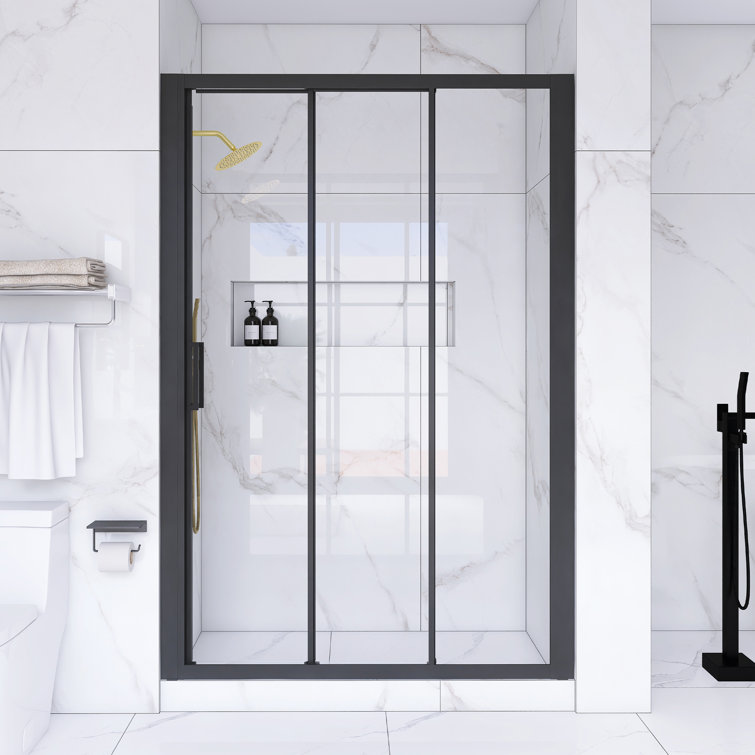 54" x 70" Matte Black Sliding Semi-Frameless Shower Door