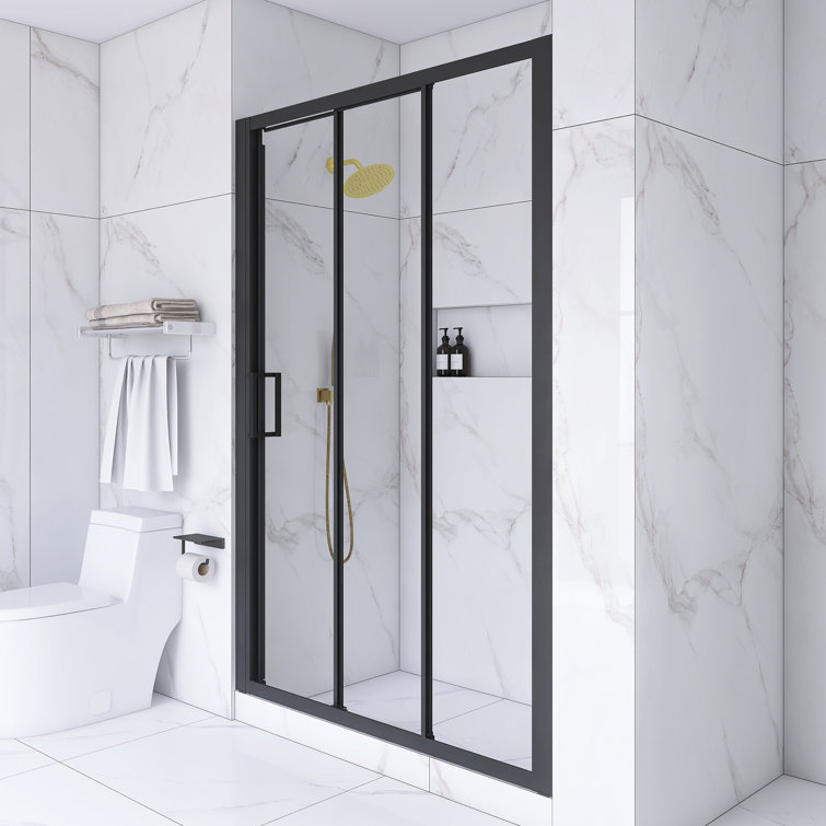 54" x 70" Matte Black Sliding Semi-Frameless Shower Door
