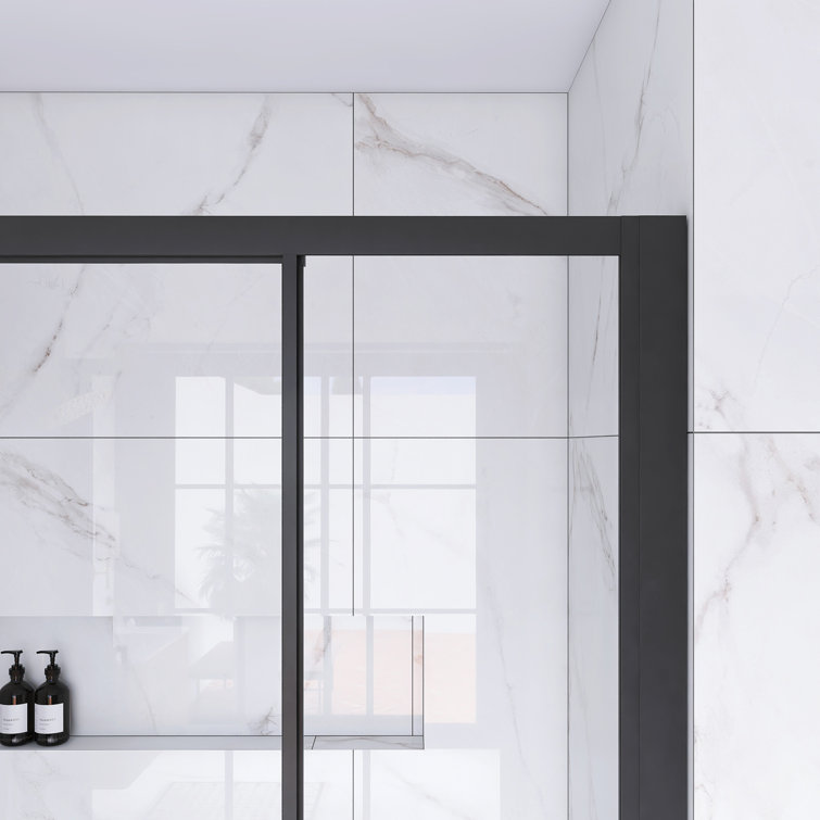 54" x 70" Matte Black Sliding Semi-Frameless Shower Door