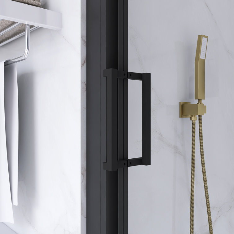 54" x 70" Matte Black Sliding Semi-Frameless Shower Door
