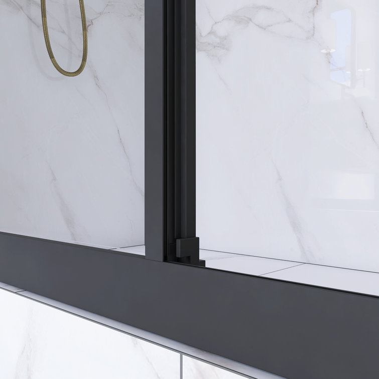 54" x 70" Matte Black Sliding Semi-Frameless Shower Door