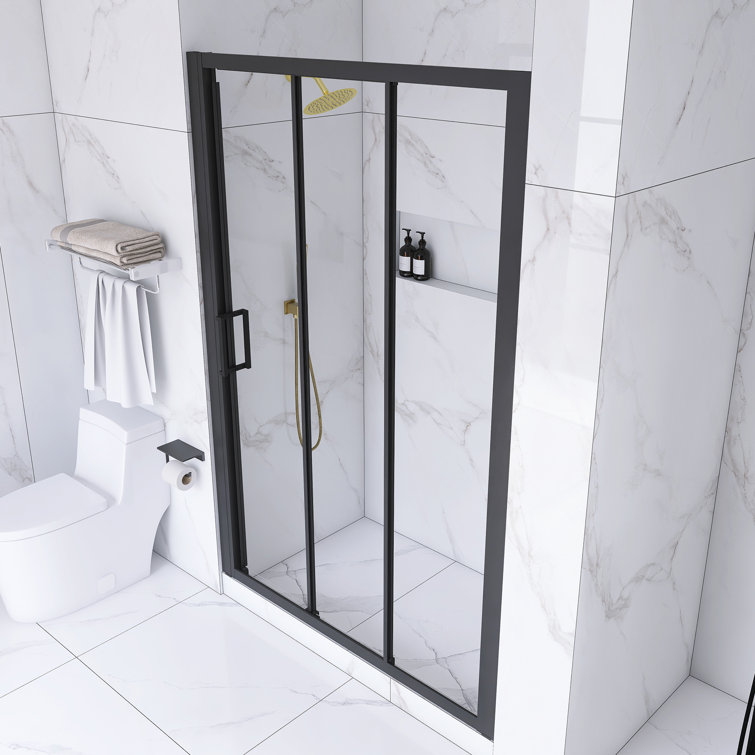 54" x 70" Matte Black Sliding Semi-Frameless Shower Door