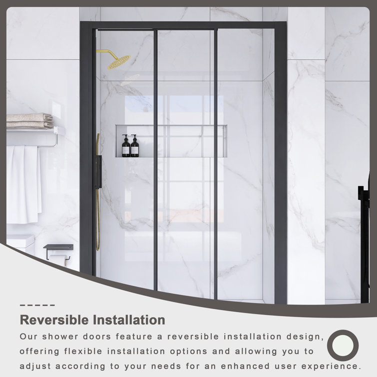 54" x 70" Matte Black Sliding Semi-Frameless Shower Door