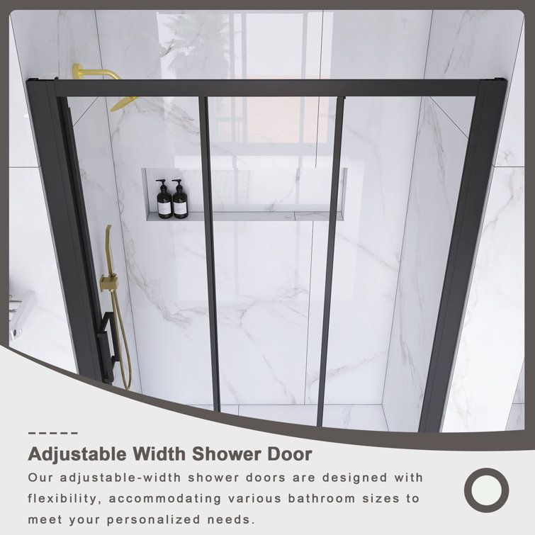54" x 70" Matte Black Sliding Semi-Frameless Shower Door