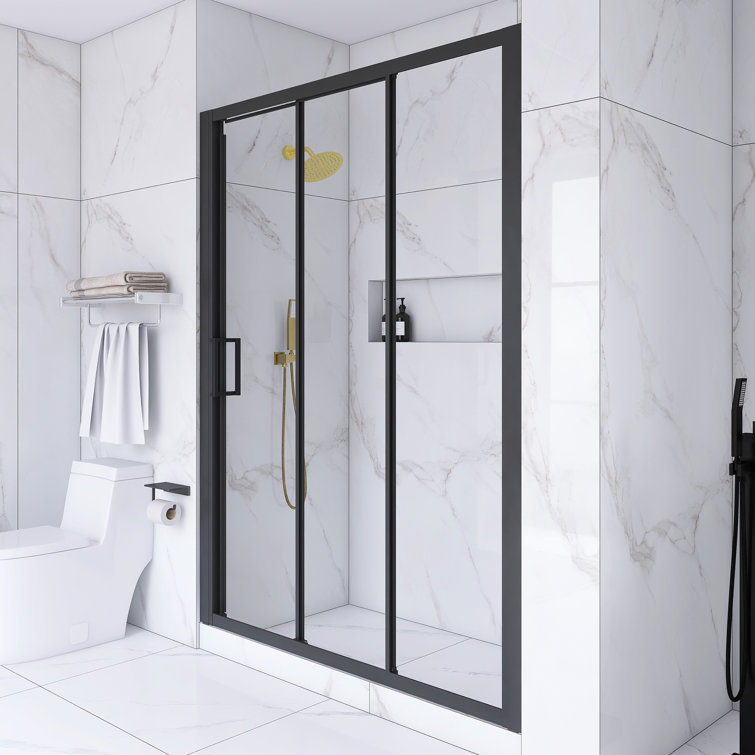 Matte Black 60" x 70" Sliding Semi-Frameless Shower Door with Clear Glass