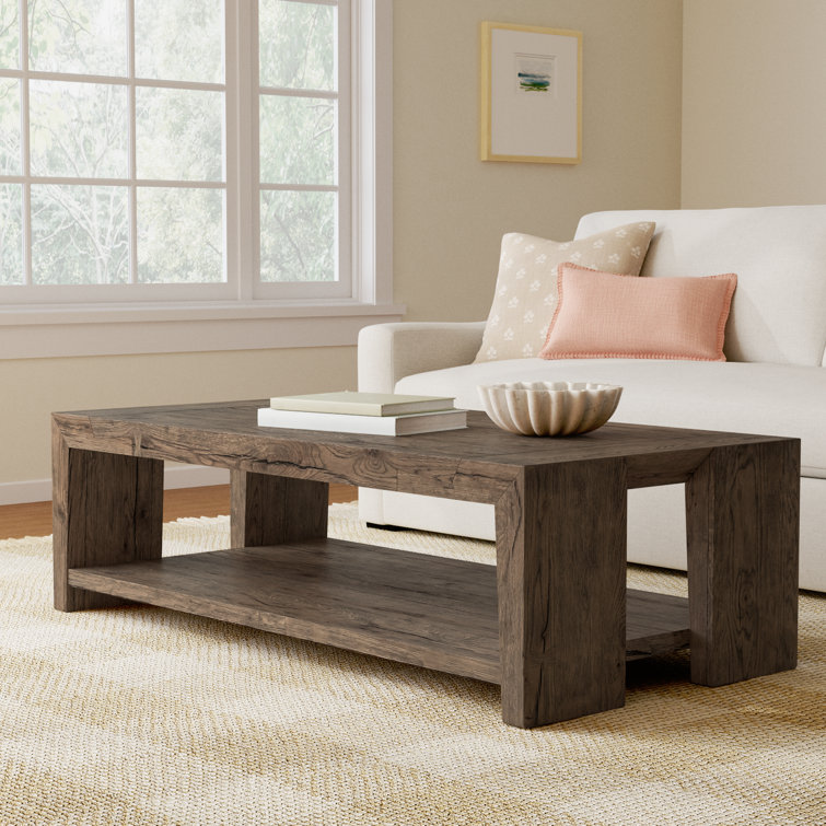 Alena Rectangular Brown Oak Coffee Table with Shelf