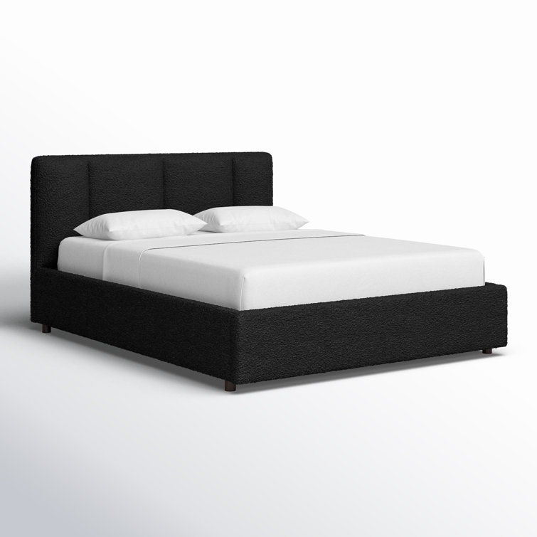 Black Queen Upholstered Wood Frame Bed with Tufted Headboard