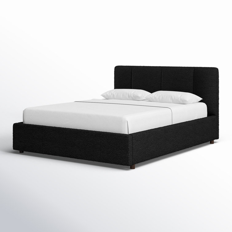 Black Queen Upholstered Wood Frame Bed with Tufted Headboard