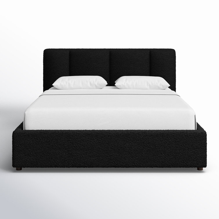 Black Queen Upholstered Wood Frame Bed with Tufted Headboard
